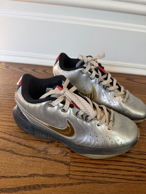 Nike LeBron XXI SE Grade School metallic silver metallic gold